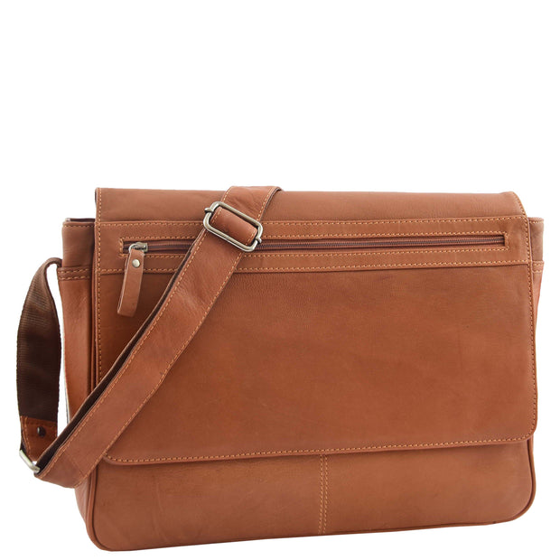 Mens Messenger Bag Real Leather Flight Shoulder Organiser Carl Tan Front 2