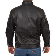 Mens Genuine Leather Biker Jacket Fitted Zip Up Coat Felix Black Back