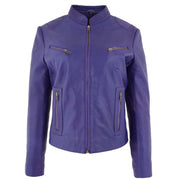 Womens Fitted Leather Biker Jacket Casual Zip Up Coat Jenny Purple 3