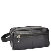 Real Leather Black Wash Bag Toiletry Shaving Cosmetic Pouch Carter Front Angle