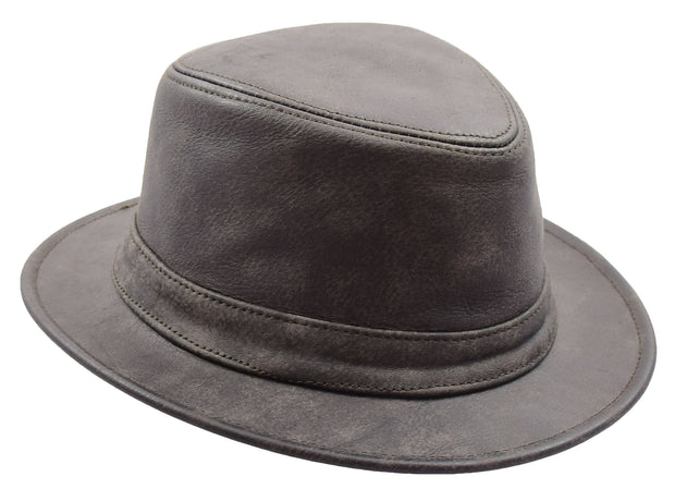 Leather Classic Trilby Gangster Hat Maitland Brown 1