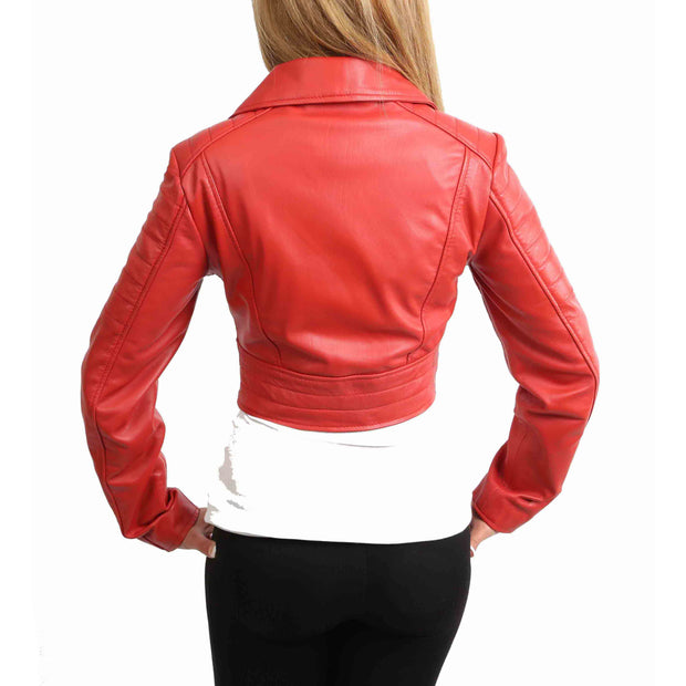 Womens Fitted Cropped Bustier Style Leather Jacket Amanda Red Back