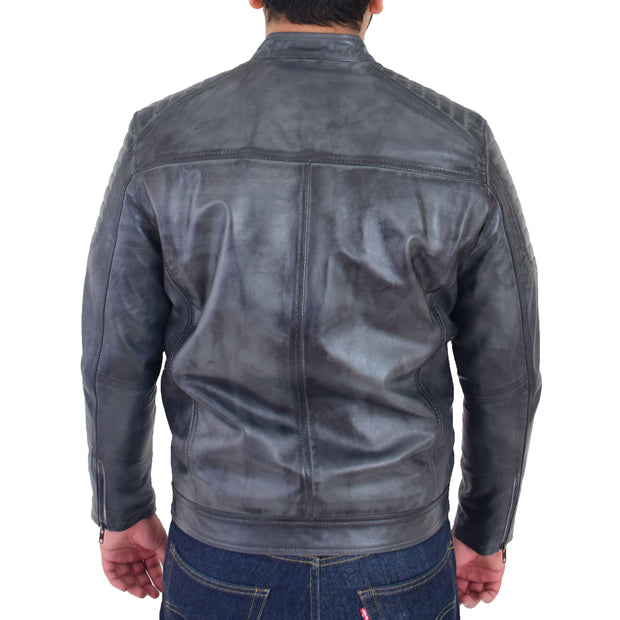 Trendy Genuine Soft Leather Biker Zipper Jacket For Men Rider Grey Back