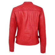 Womens Soft Red Leather Biker Jacket Designer Stylish Fitted Quilted Celeste Back