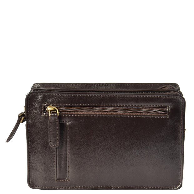 Real Leather Wrist Bag Clutch Travel Organiser Brown A210 Back
