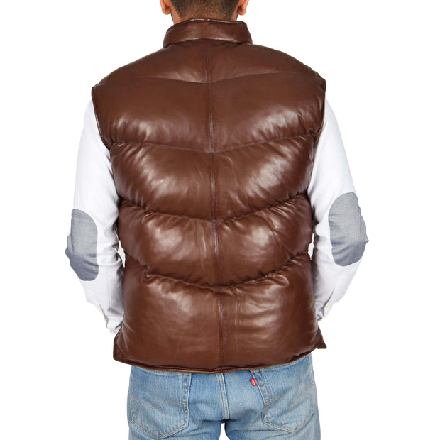 Mens Quilted Leather Waistcoat Body Warmer Gilet Jeff Brown Back