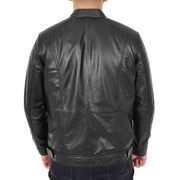 Mens Soft Black Leather Casual Zip Fasten Jacket - Nobel 1