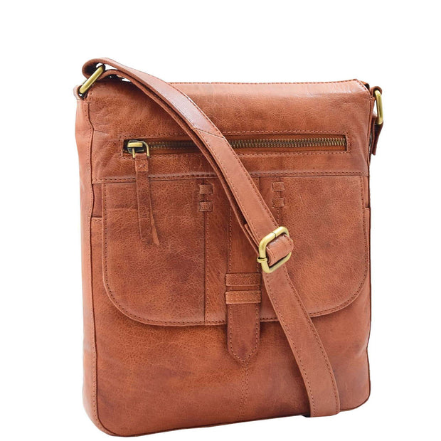 Womens Genuine Soft Vintage Leather Crossbody Messenger Bag Jill Cognac 1