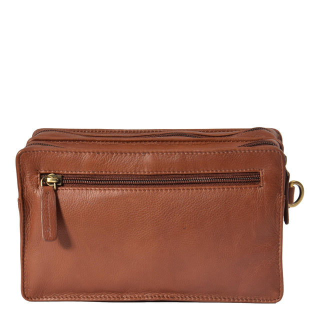 Soft Leather Wrist Bag BROWN Travel Clutch Pouch Grab Handbag A33 Back