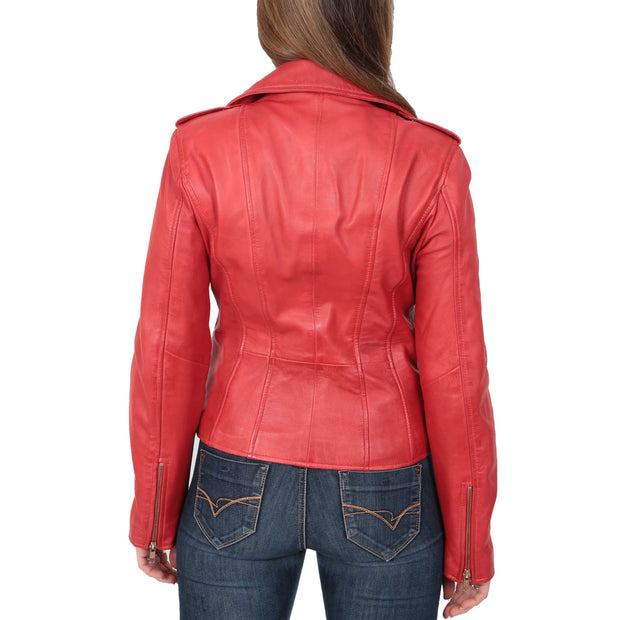 Womens Trendy Biker Leather Jacket Beyonce Red Back