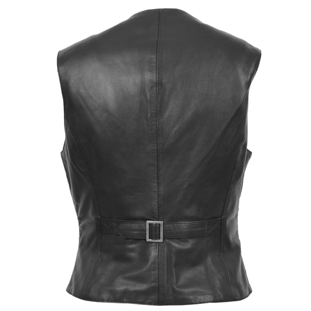 Womens Soft Leather Waistcoat Slim Fit Vest Classic Gilet Katy Black Back