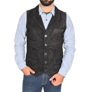 Mens Real Suede Leather Waistcoat Classic Vest Yelek Status Black Front 1