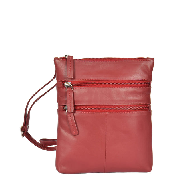 Womens Cross-Body Real Leather Shoulder Travel Bag A606 Red Front