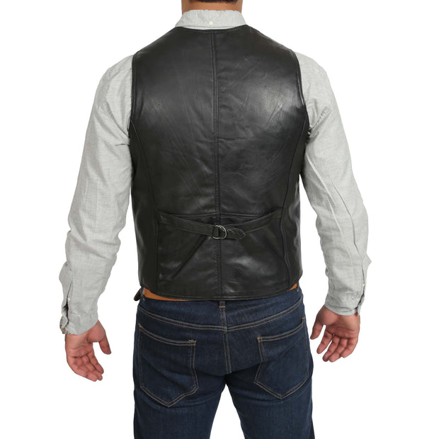 Mens Soft Leather Waistcoat Classic Gilet Bruno Black back view