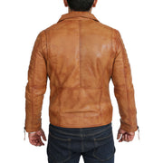 Mens Real Leather Biker Jacket Tan Zip Fasten Slim Fit Designer Coat Max Back