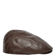 Genuine Brown Leather Flat Cap English Granddad Baker-boy Hat Arthur Side