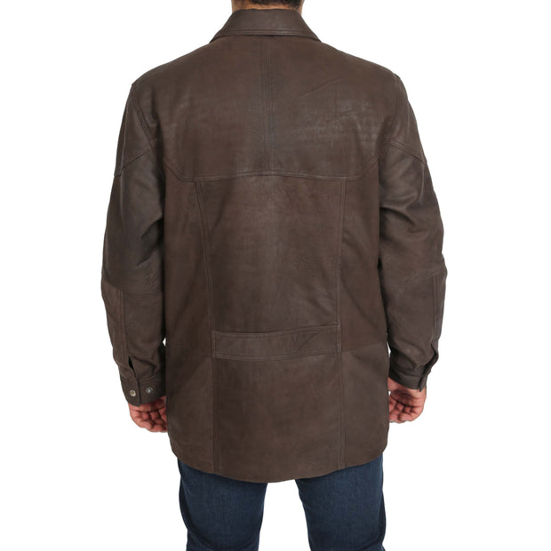 Gents Classic Soft Leather Parka Overcoat Clive Brown Back
