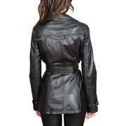 Womens Soft Leather Trench Coat Olivia Black back view