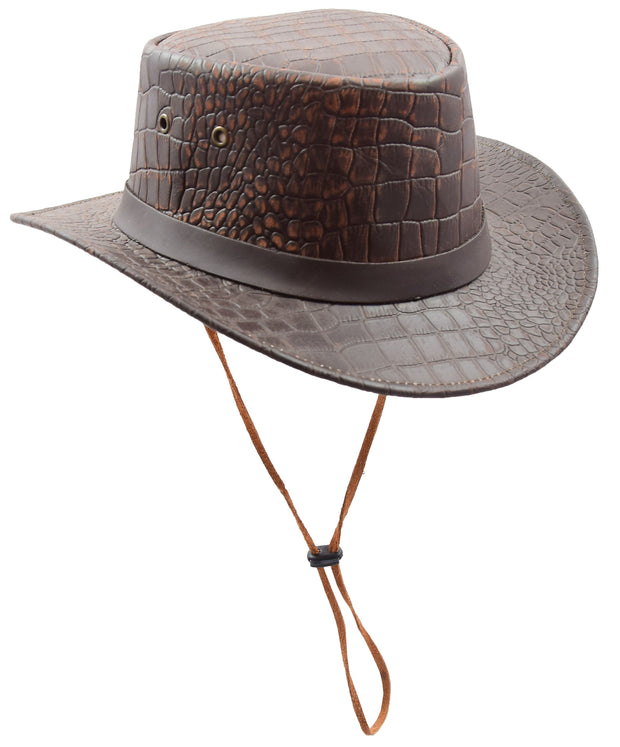Leather Cowboy Croc Print Australian Bush Hat Gosford Brown 2