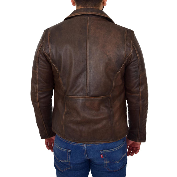 Mens Real Leather Biker Jacket Vintage Copper Rust Rub Off Slim Fit Style Max Back