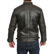 Gents Washed Biker Leather Jacket Django Rub Off Back