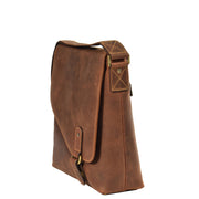 Real Leather Shoulder Messenger Vintage Organiser Flight Bag A761 Tan Side