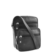 Mens Real Leather Shoulder Bag Cross Body Sling Flight Satchel A156 Black Front 1