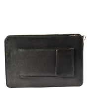 Mens Leather Wrist Bag Mobile Money Clutch A7 Black Back