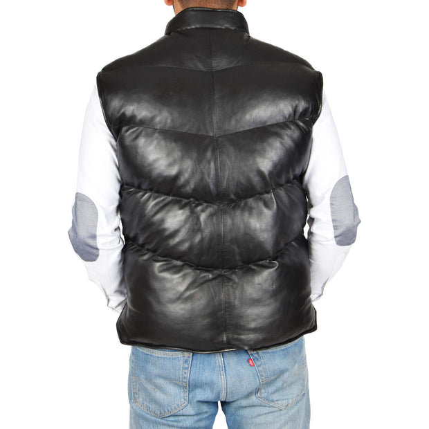 Mens Quilted Leather Waistcoat Body Warmer Gilet Jeff Black Back