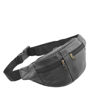 Real Black Leather Bum Bag Travel Pouch Mobile Waist Belt Pack Adam