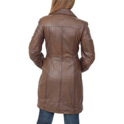 Womens 3/4 Button Fasten Leather Coat Cynthia Brown Back
