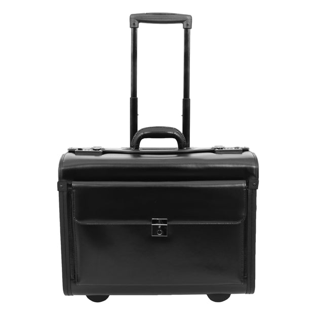 Black Leather Pilot Case Rolling Business Laptop Docs Cabin Flight Bag Houston Front 1