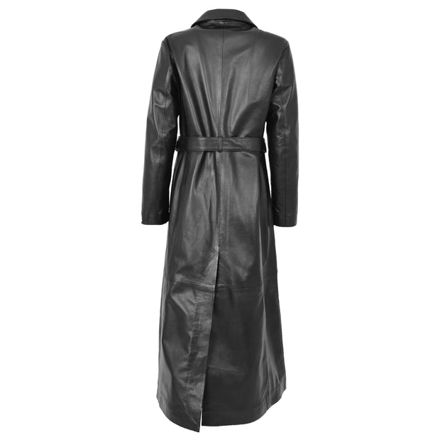 Womens Soft Black Leather Full Length Overcoat Ankle Long Matrix Trench Foxy Back