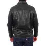 Mens Leather Jacket Genuine Soft Black Zip Fasten Box Style Sean Back