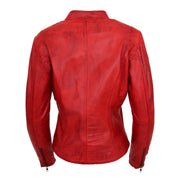 Womens Fitted Leather Biker Jacket Casual Zip Up Coat Jenny Red Back