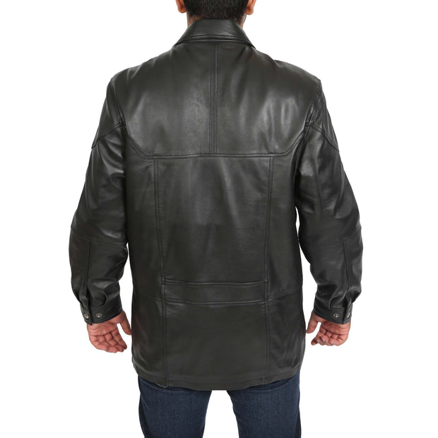 Gents Classic Soft Leather Parka Overcoat Clive Black back view