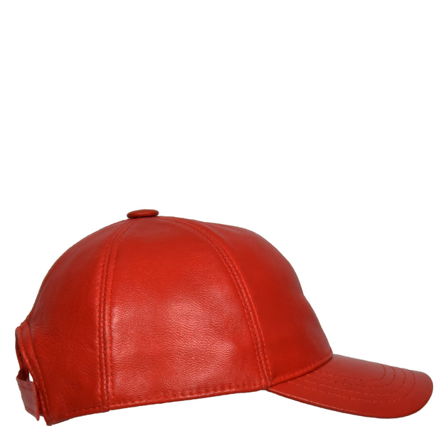 Genuine Leather Baseball Cap Sports Casual Viper Red Side