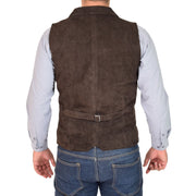 Mens Real Suede Leather Waistcoat Classic Vest Yelek Status Brown Back