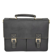 Mens REAL Leather Briefcase Vintage Look Satchel Shoulder Bag A167 Brown Front