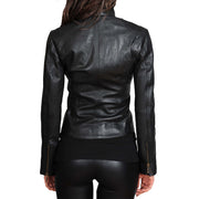 Womens Fitted Leather Biker Jacket Casual Zip Up Coat Jenny Black Back