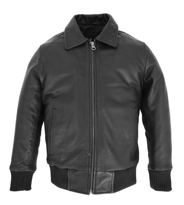 Kids leather bomber discount jacket