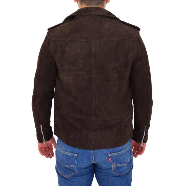 Genuine Suede Leather Biker Jacket For Mens Fitted Brando Coat Jay Brown Back