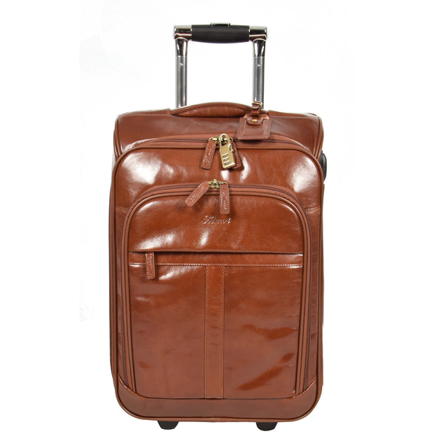 Real Leather Suitcase Cabin Trolley Hand Luggage A0518 Chestnut Front
