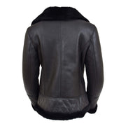 Super Luxurious Womens Real Sheepskin Jacket Aviator Coat Alexa Black Back