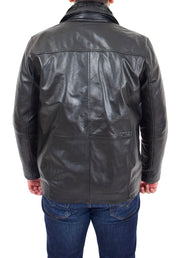 Mens Soft Black Nappa Leather Jacket Zip Box Detachable Front Collar Regular Fit Derek 1