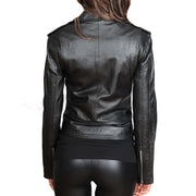 Ladies Belted Gorgeous Fitted Biker Real Leather Jacket Megan Black Back