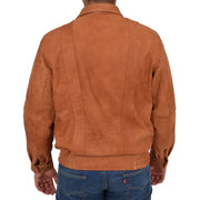 Mens Classic Bomber Nubuck Leather Jacket Alan Tan back view