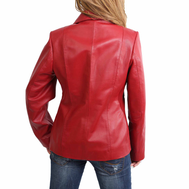 Womens Classic Fitted Biker Real Leather Jacket Nicole Red Back