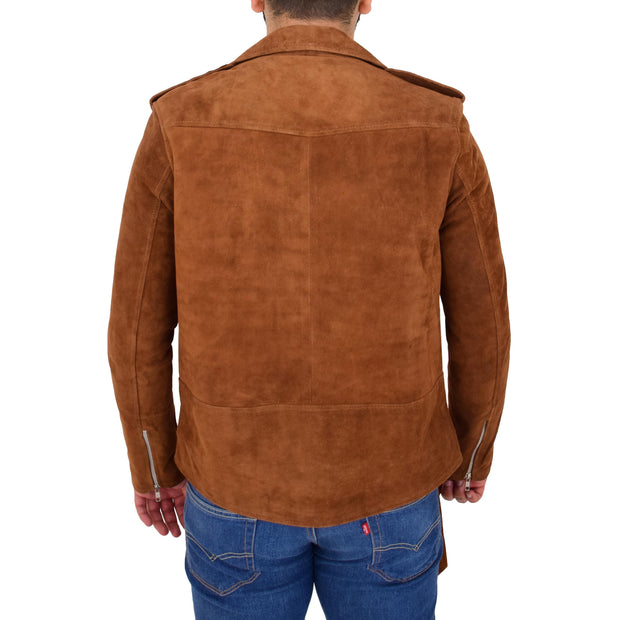 Genuine Suede Leather Biker Jacket For Mens Fitted Brando Coat Jay Cognac Back
