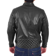 Mens Soft Leather Biker Jacket High Quality Quilted Design Tucker Black Back